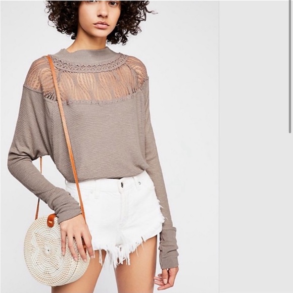 Free People Tops - Free People Lace Thermal Top Taupe Brown